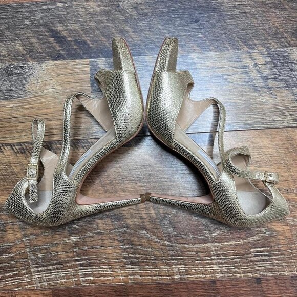 Diane Von Furstenberg Women’s Gold Leather Strappy Embossed Pumps Size 7.5 - Picture 6 of 8